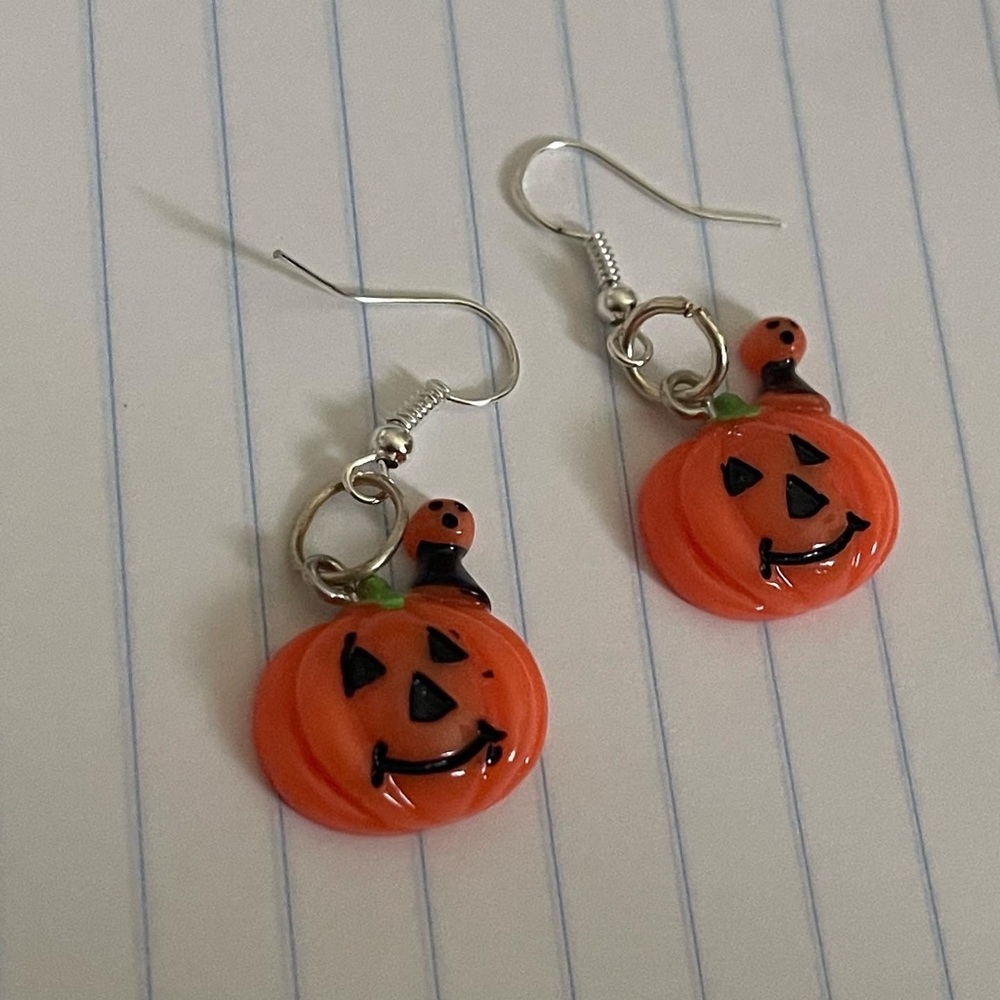 New Handmade Sterling Silver Halloween Pumpkin & Baby Earrings - Picture 7 of 9